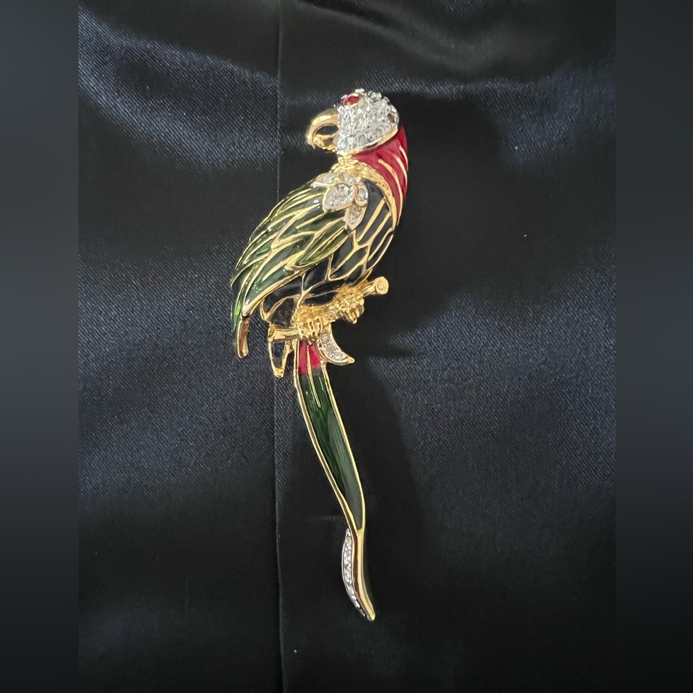 Brooch/ Pin PARROT enamel and crystal costume jewelry